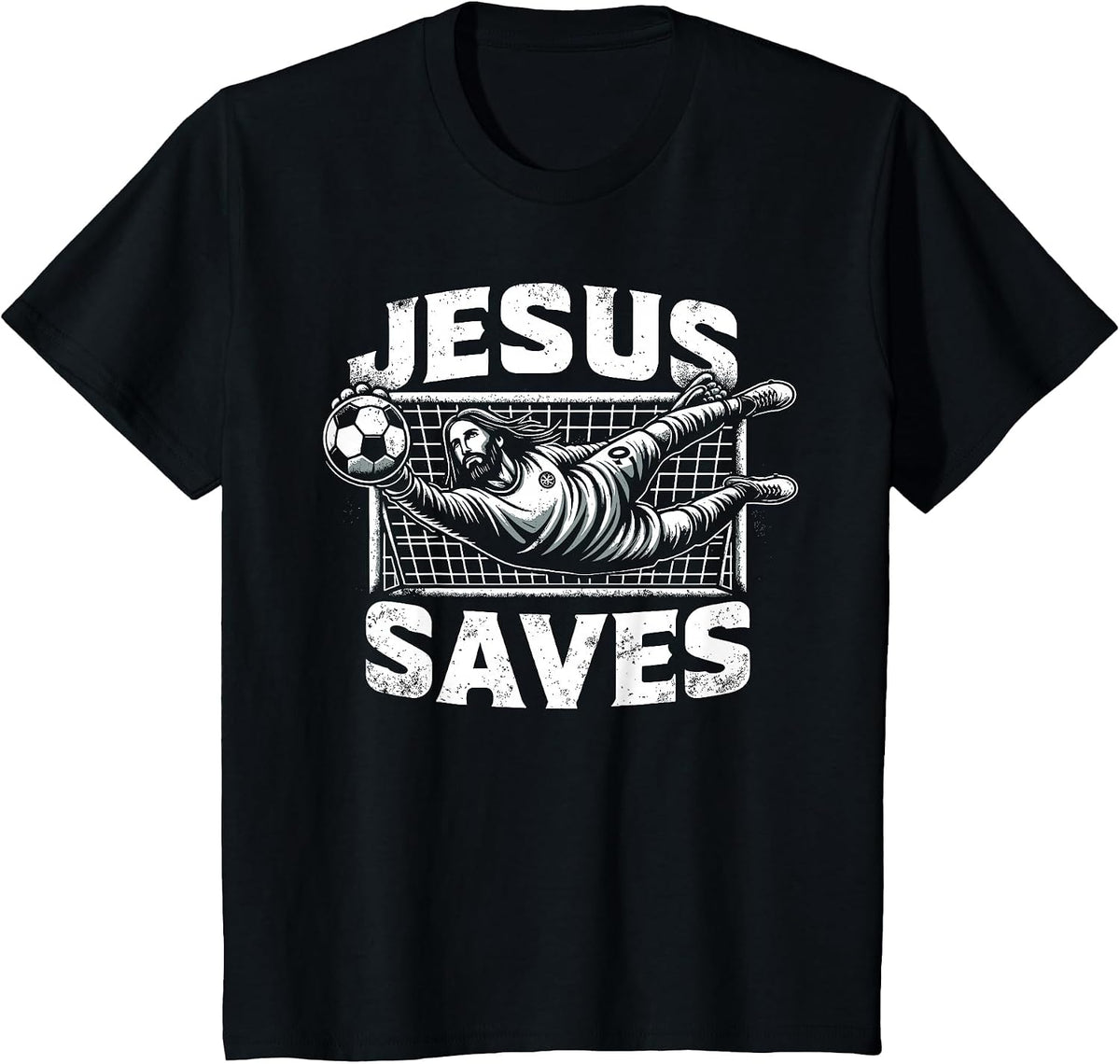 Vintage Jesus Rescues Football Goalkeeper T-Shirt - Black