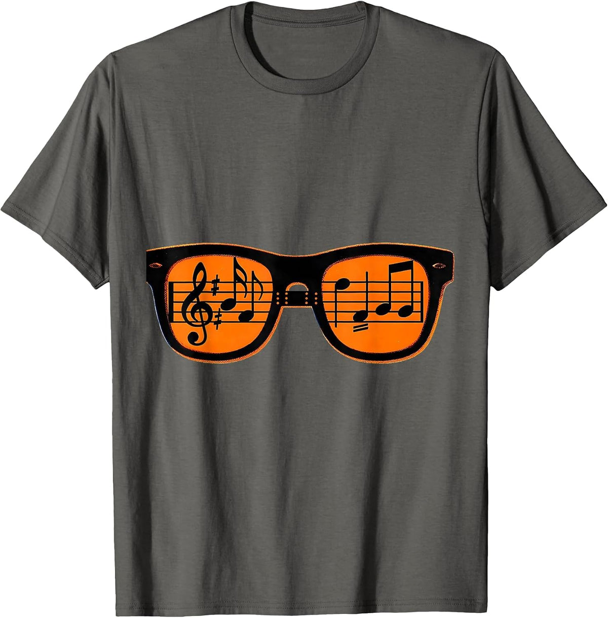 Men's Music Notes Spectacles Risograph Humor Musician Gift T-Shirt - Asphalt Grey