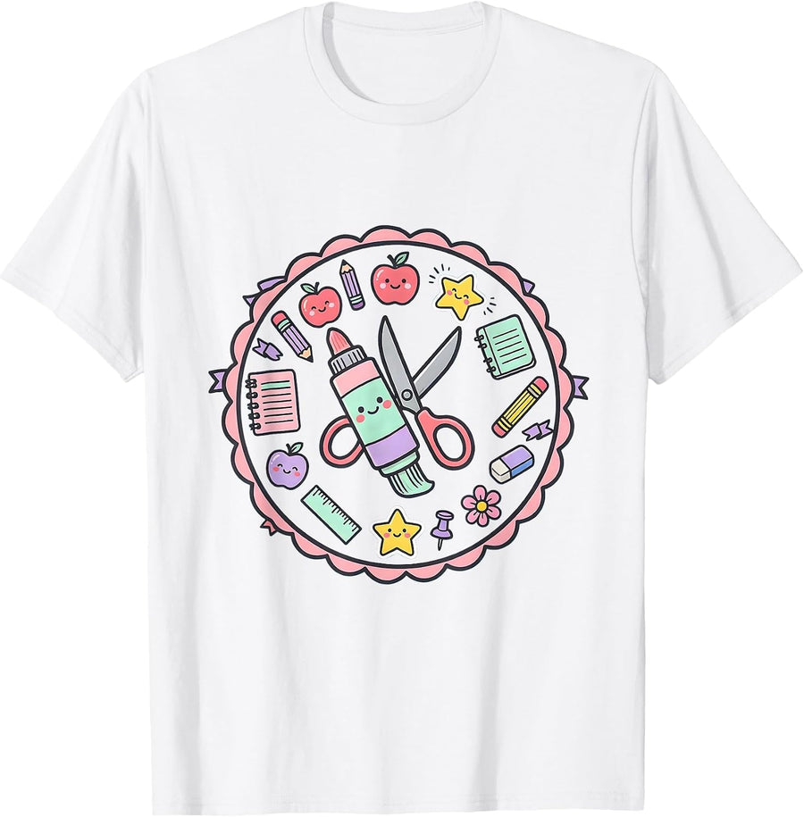 Men's Third Grade Teacher Glue Stick Scissors Crest T-Shirt - White