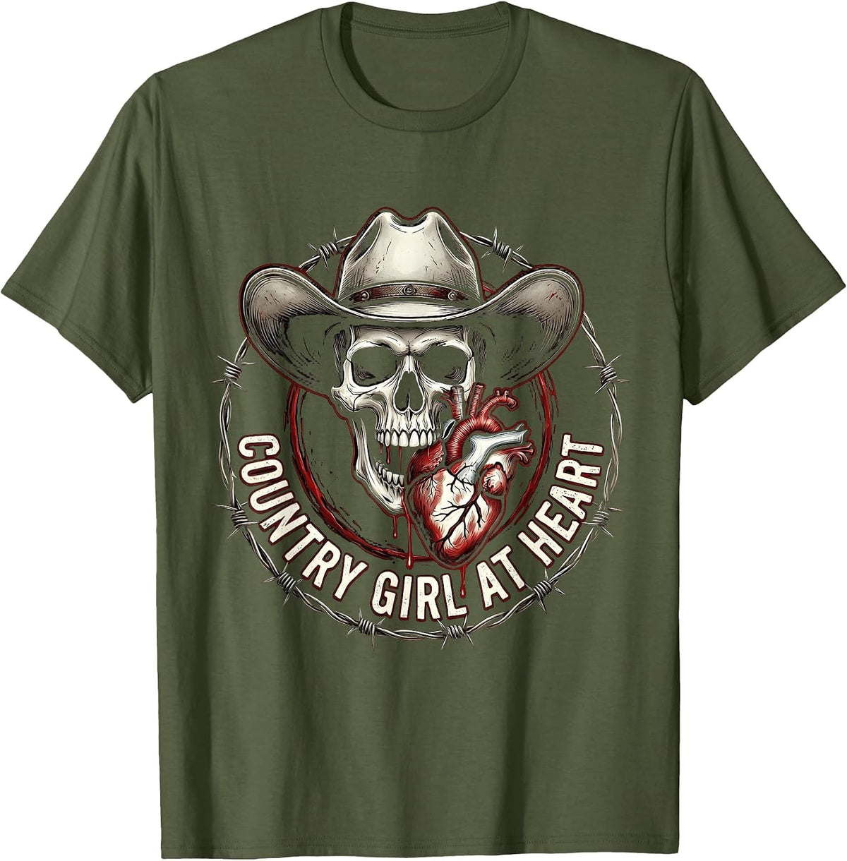 Country Girl at Heart Rustic Southern Design T-Shirt - Olive Green