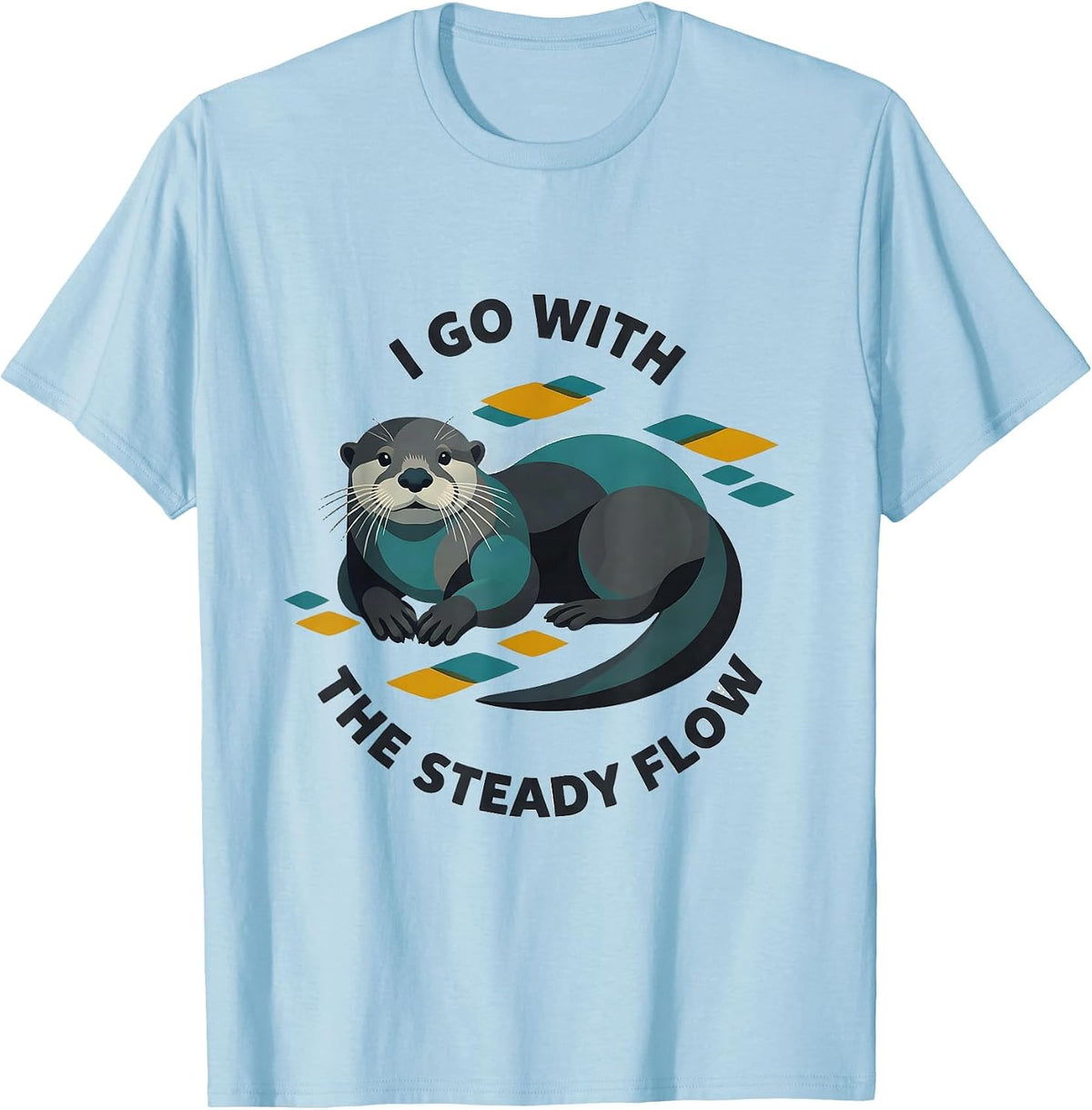 Men's I Go With The Steady Flow Midcentury Modern Otter Animal T-Shirt - Baby Blue