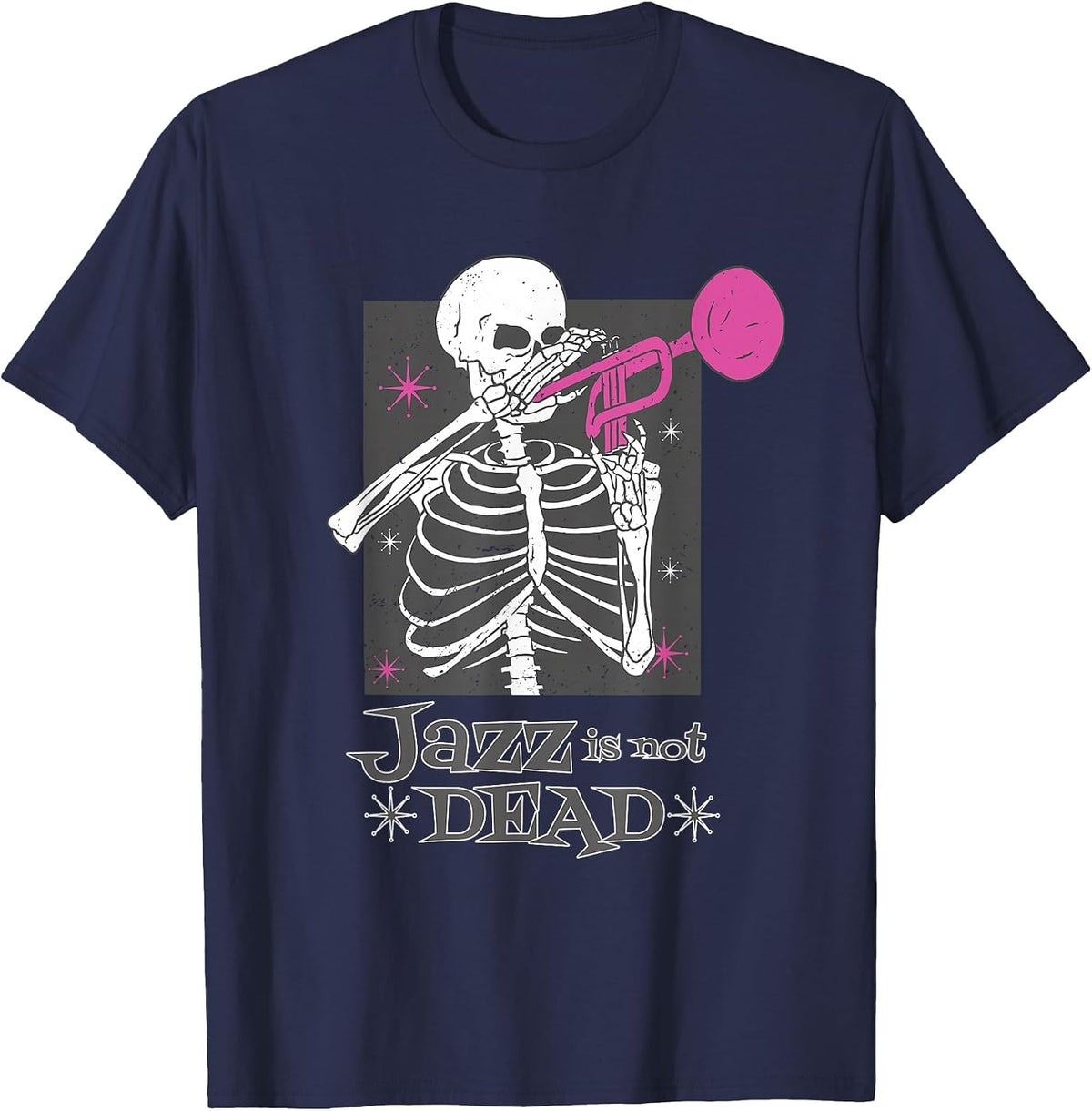 Jazz is Not Dead, Skeleton Trumpet Musician T-Shirt - Navy Blue