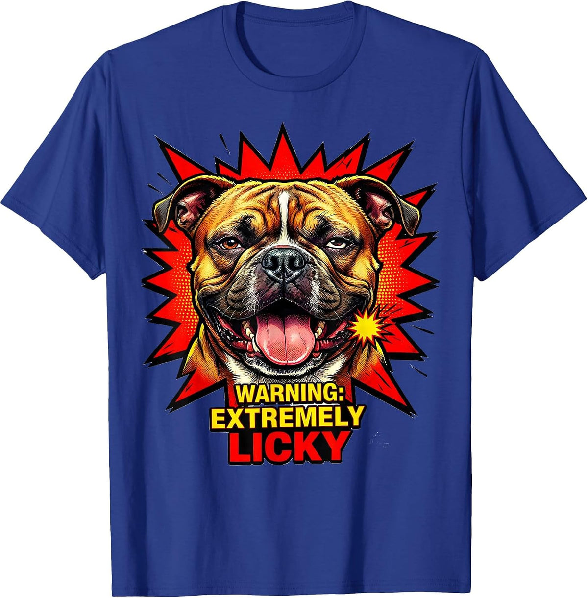 Warning Extremely Licky Funny Pitbull Mom Dog Lover Humor T-Shirt - Royal Blue