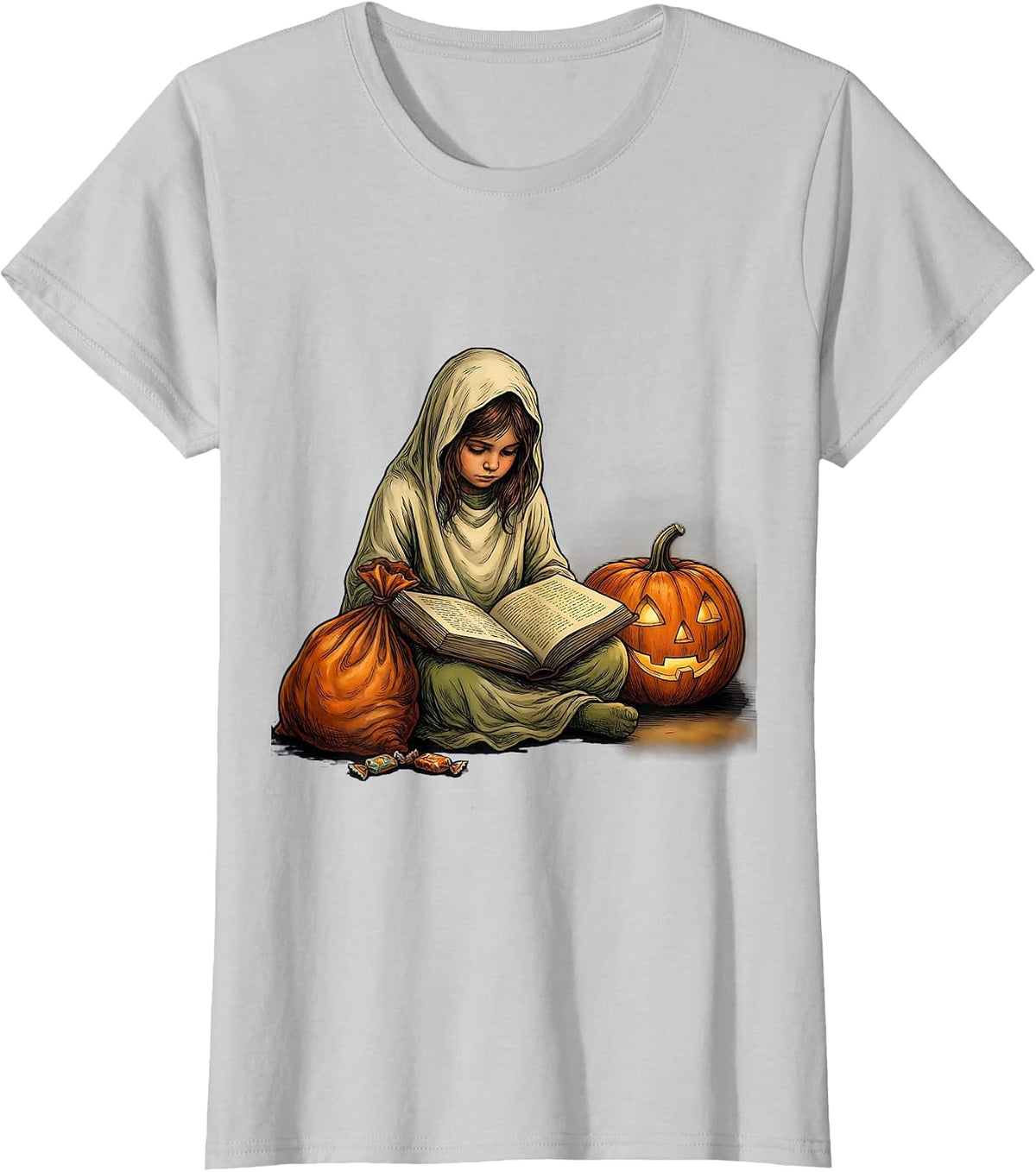 Bookworm Ghost Reading Halloween Teacher Librarian T-Shirt - Silver Grey