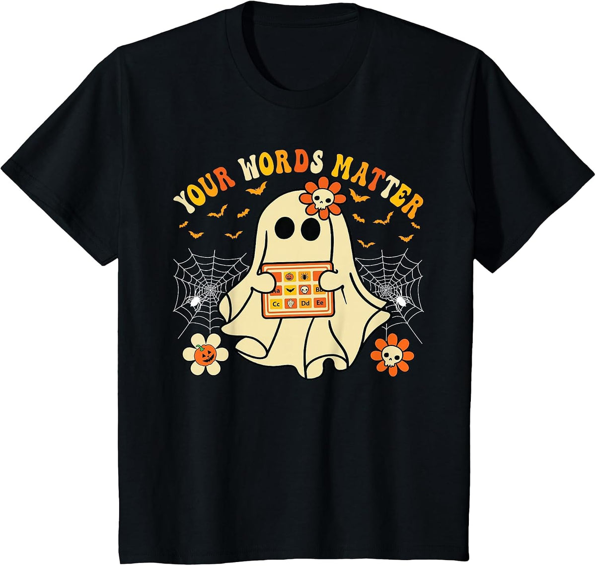 Your Words Matter SLP Ghost Halloween Speech Therapy T-Shirt - Black