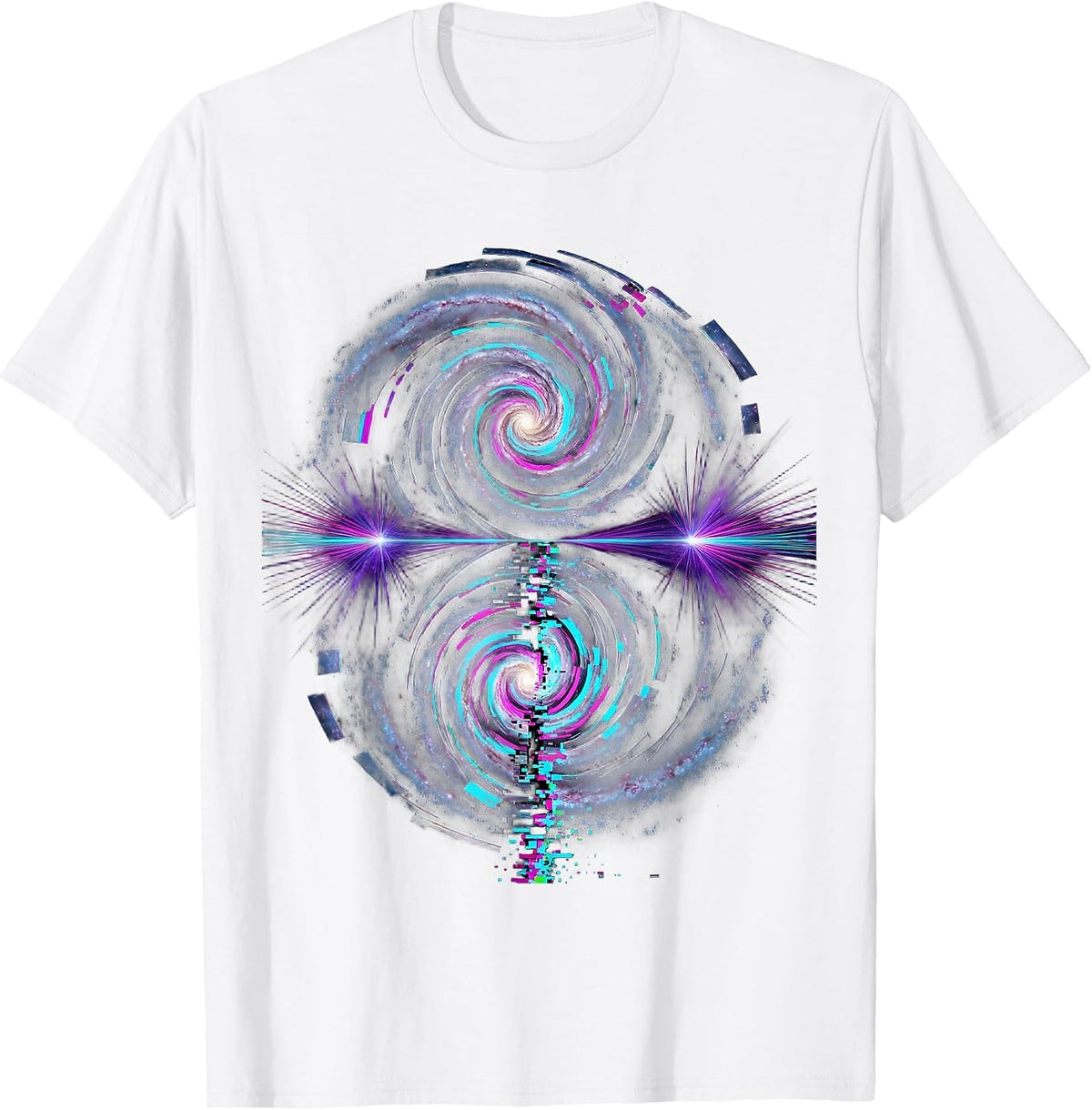 Men's Spiral Galaxy Ocean Reflection Cosmic Art T-Shirt - White