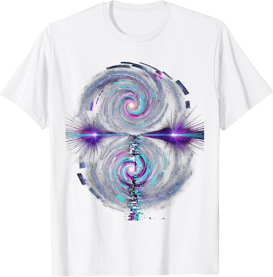 Men's Spiral Galaxy Ocean Reflection Cosmic Art T-Shirt - White