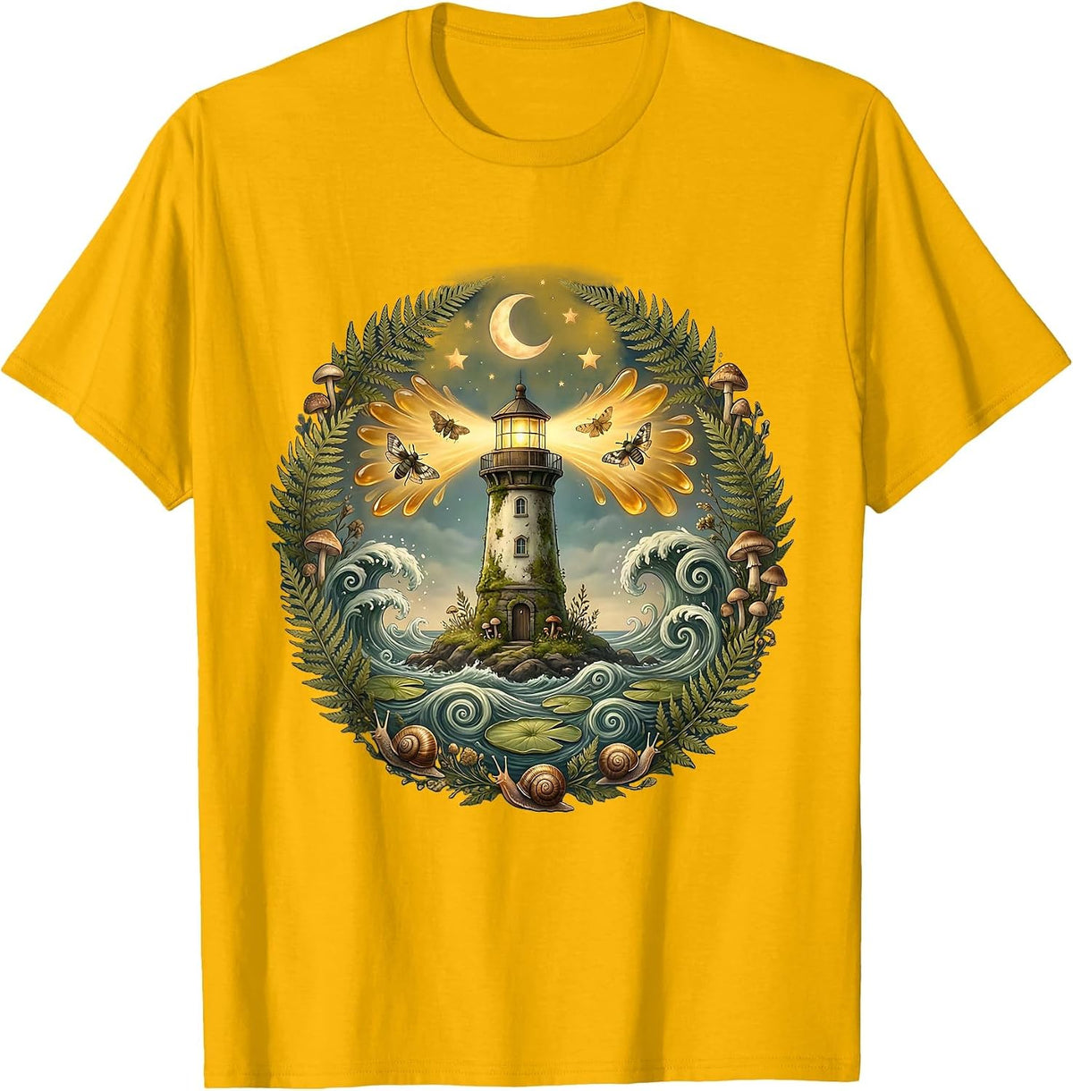 Men's Autism Awareness Lighthouse Stormy Waves Graphic T-Shirt - Golden Yellow