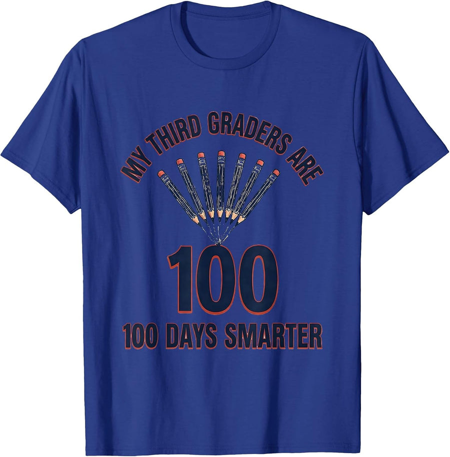 My Third Graders Are 100 Days Smarter Retro Teacher 100th T-Shirt - Royal Blue