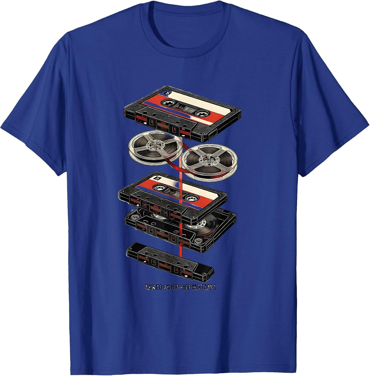 Raised On Hip-Hop Mixtapes Vintage 90s Golden Era Rap Lyric T-Shirt - Royal Blue