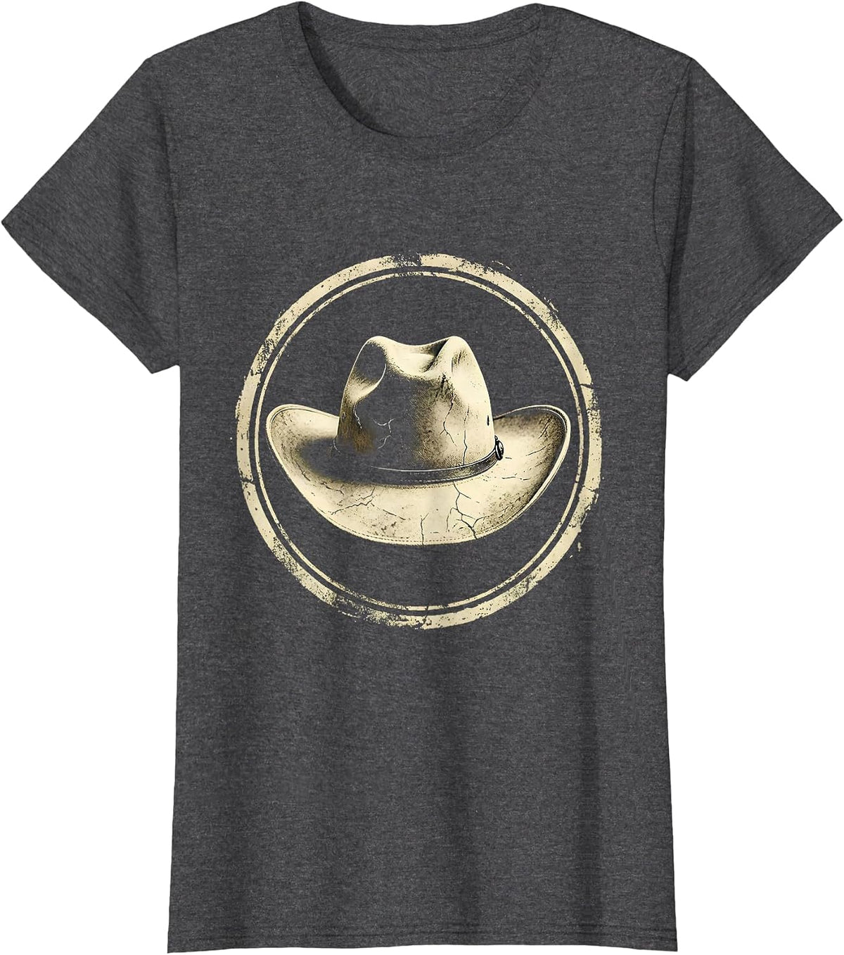 Women's Rhinestone Cowgirl Hat Wild Roses Graphic T-Shirt - Dark Heather Grey