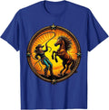 Cowgirl Lassoing Wild Horse at Sunset Graphic T-Shirt - Royal Blue