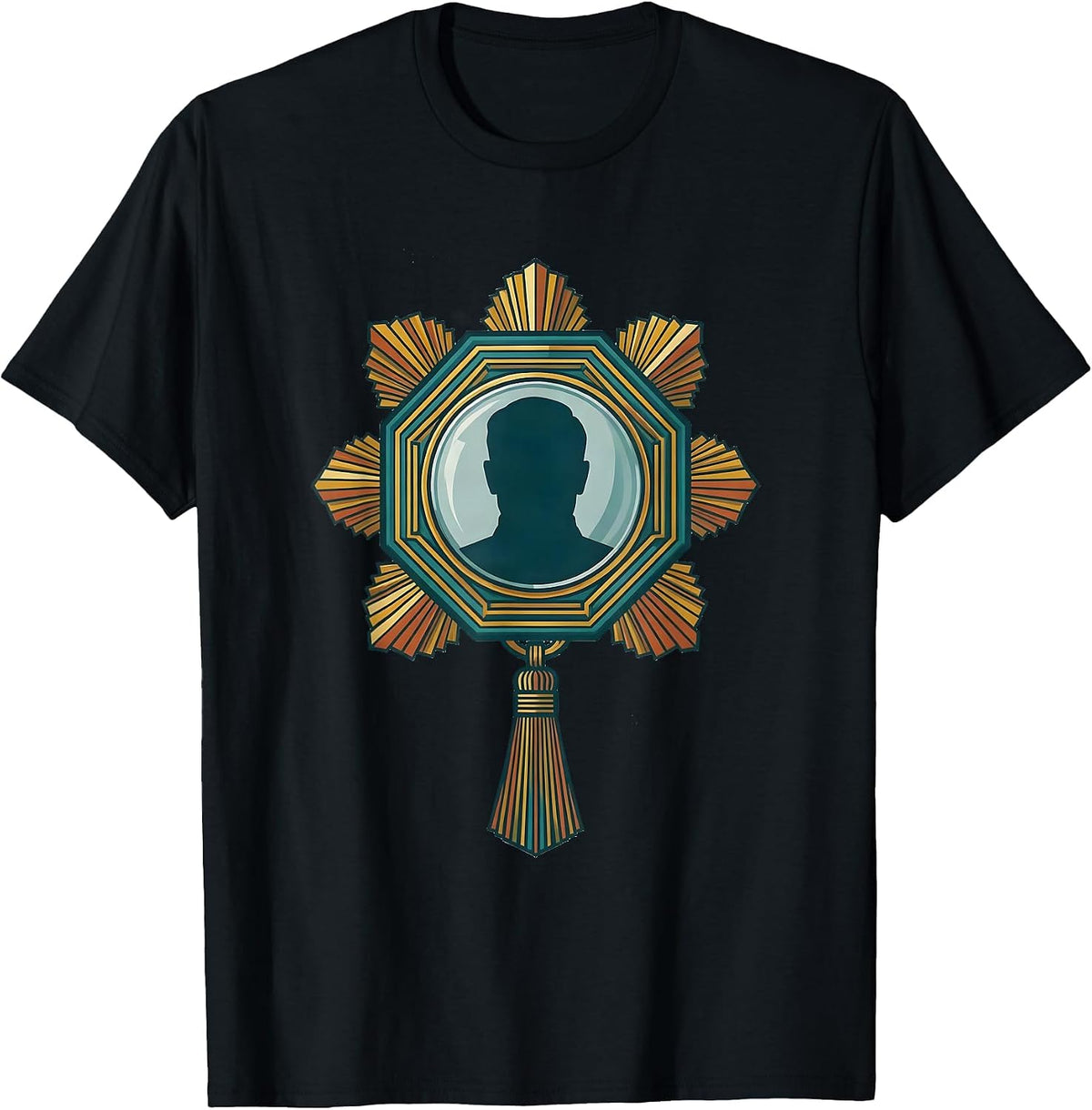 Men's Roaring 1920s Medallion Badge Art Deco Party T-Shirt - Black