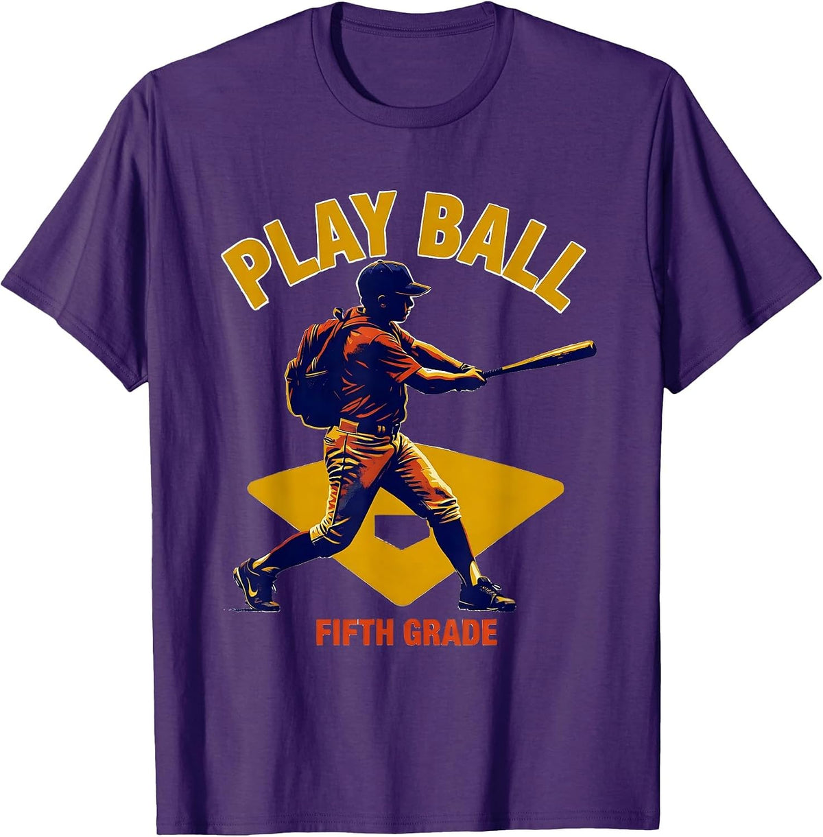 Play Ball Fifth Grade Screenprint Back To School Baseball T-Shirt - Purple