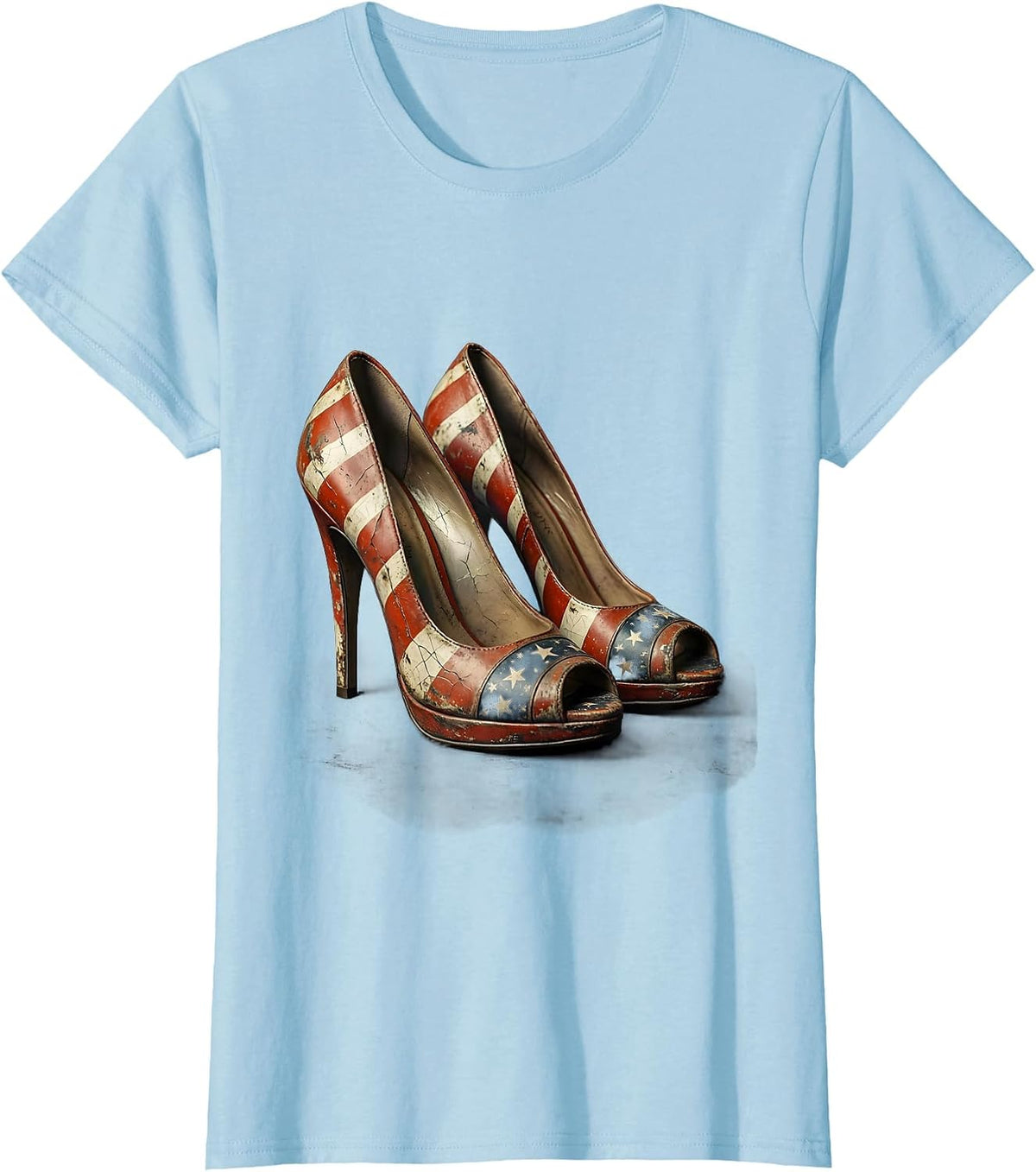 Patriotic High Heels American Flag Design T-Shirt - Baby Blue