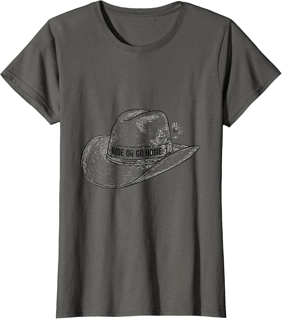 Women's Ride Or Go Home Cowgirl Graphic Design T-Shirt - Asphalt Grey