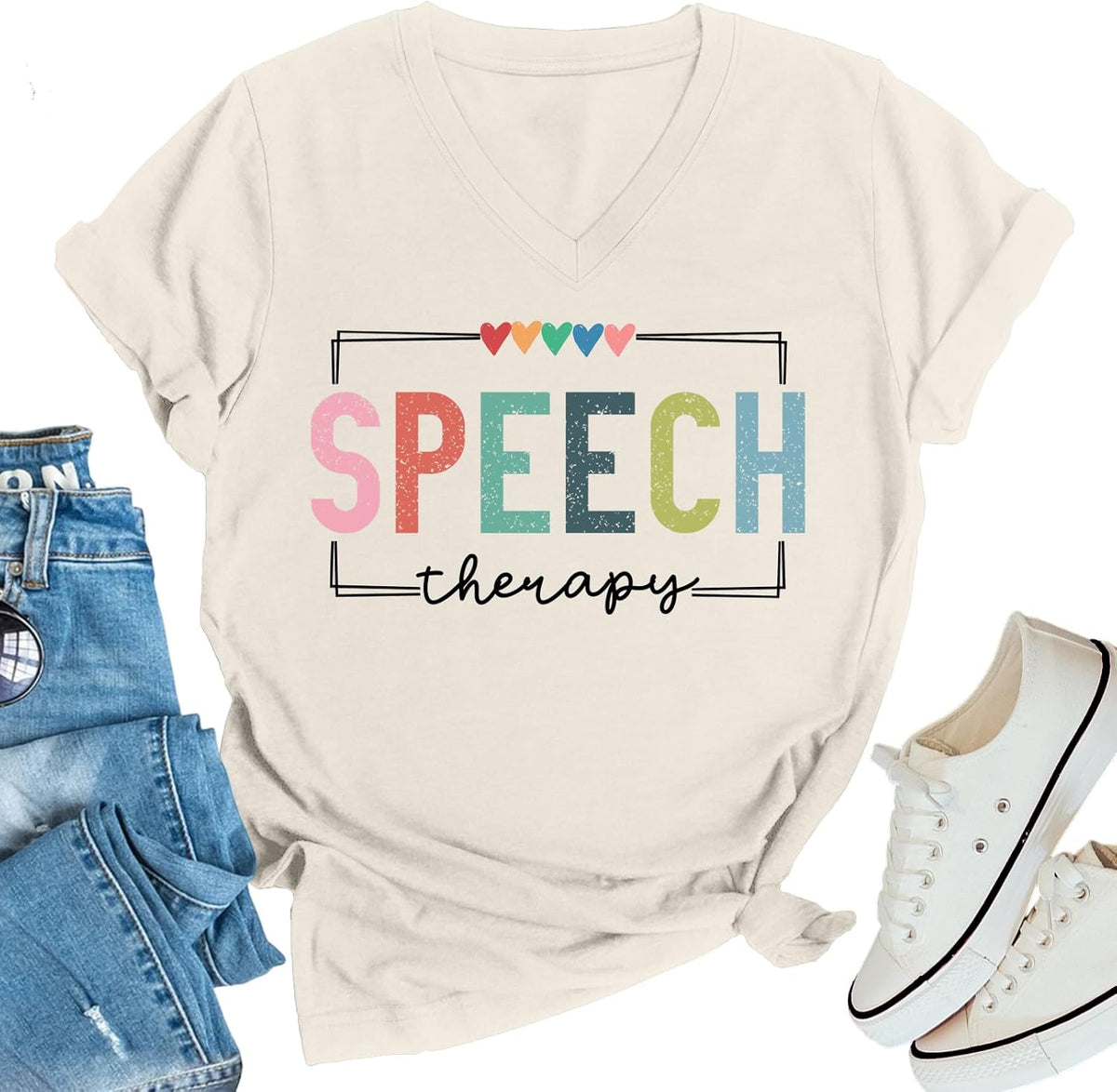 Speech Therapy Shirt Women Speech Language Pathologist Tshirt SLP T Shirt Autism Awareness T-Shirt Tops - Beige