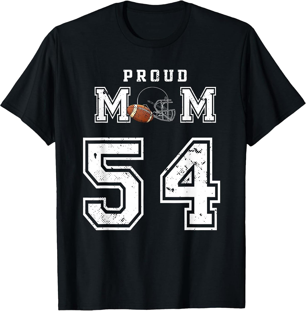 Custom Proud Football Mom Number 54 Personalized for Women T-Shirt - Black