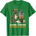 Men's Same Order Every Day Funny Pitbull Drinking Iced Coffee Dog T-Shirt - Kelly Green