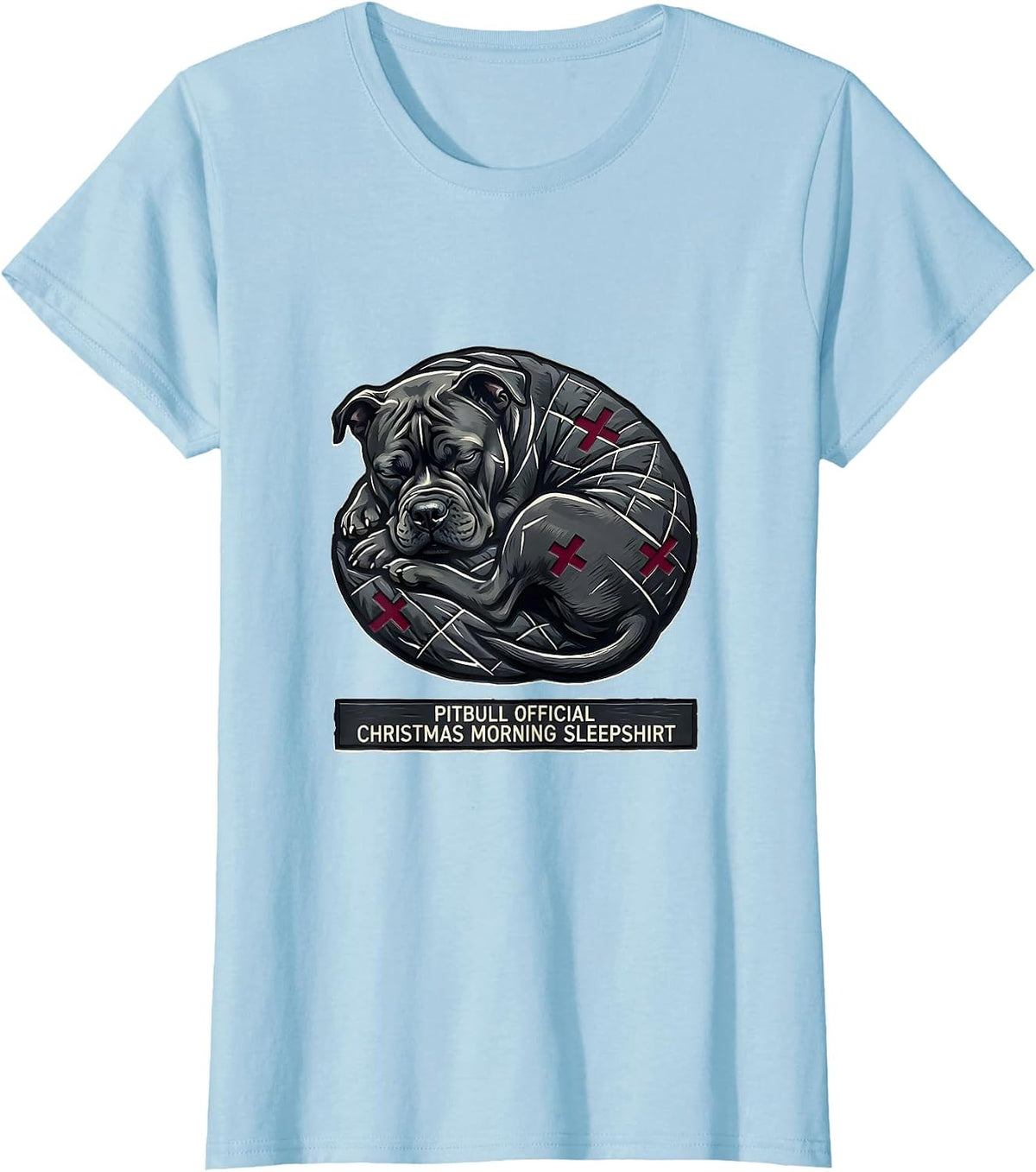 Women's Pitbull Official Christmas Morning Sleepshirt Dog Lover T-Shirt - Baby Blue