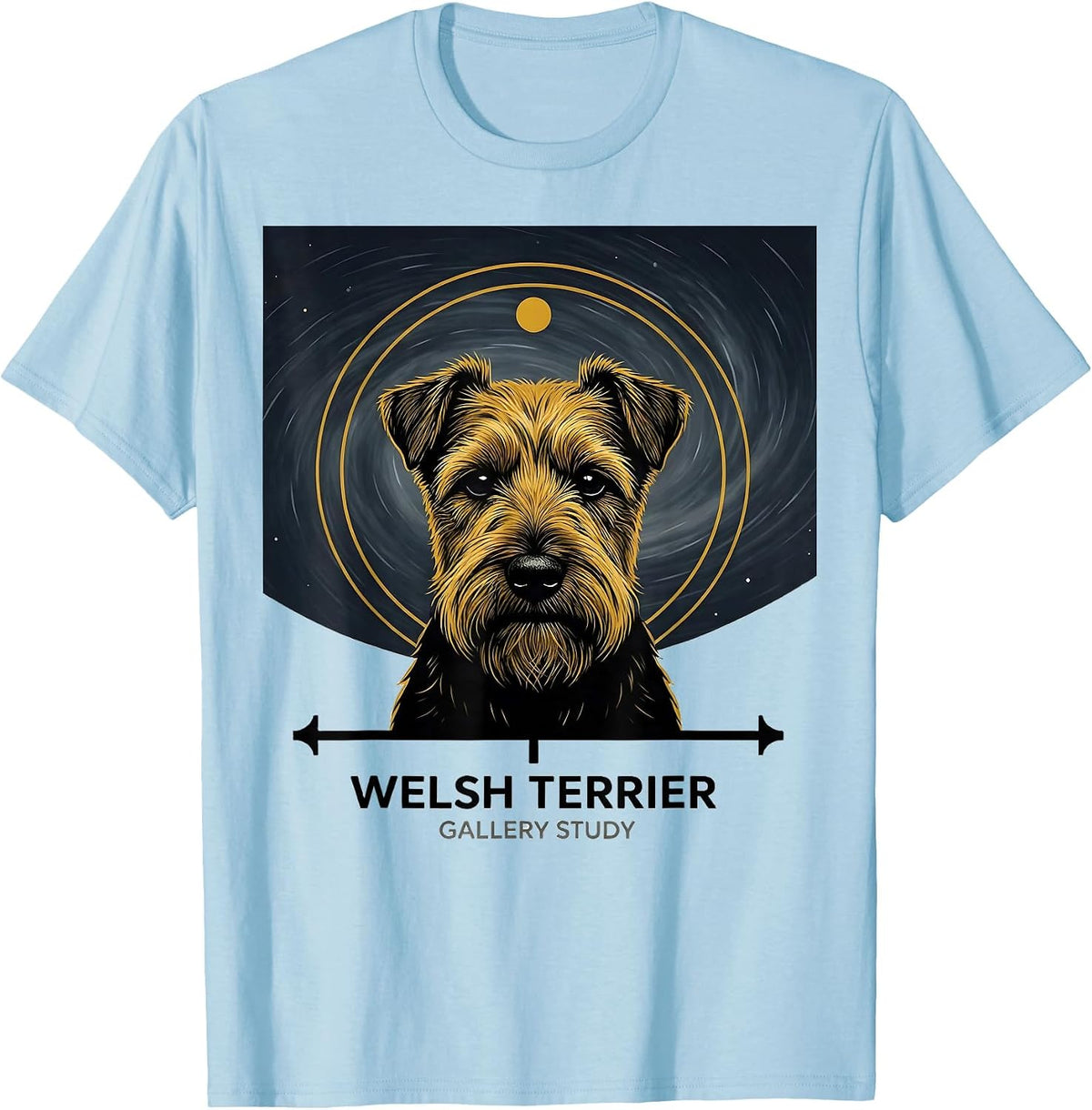 Men's Welsh Terrier Gallery Study Minimalist Dog Portrait Art T-Shirt - Baby Blue