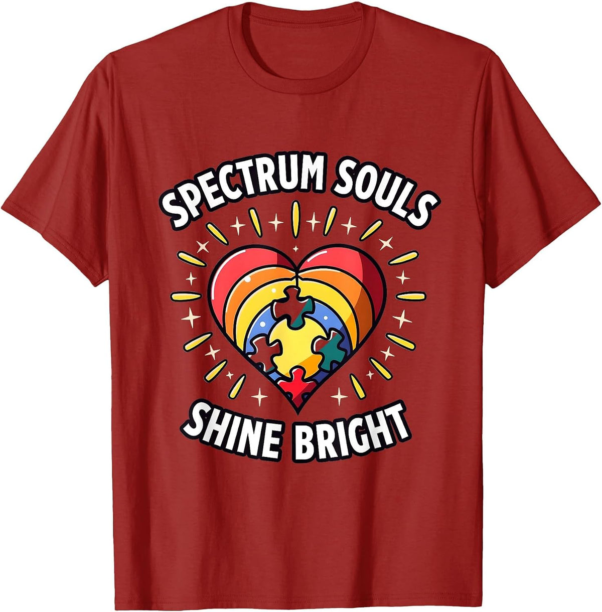 Spectrum Souls Shine Bright Autism Awareness T-Shirt - Cranberry Red