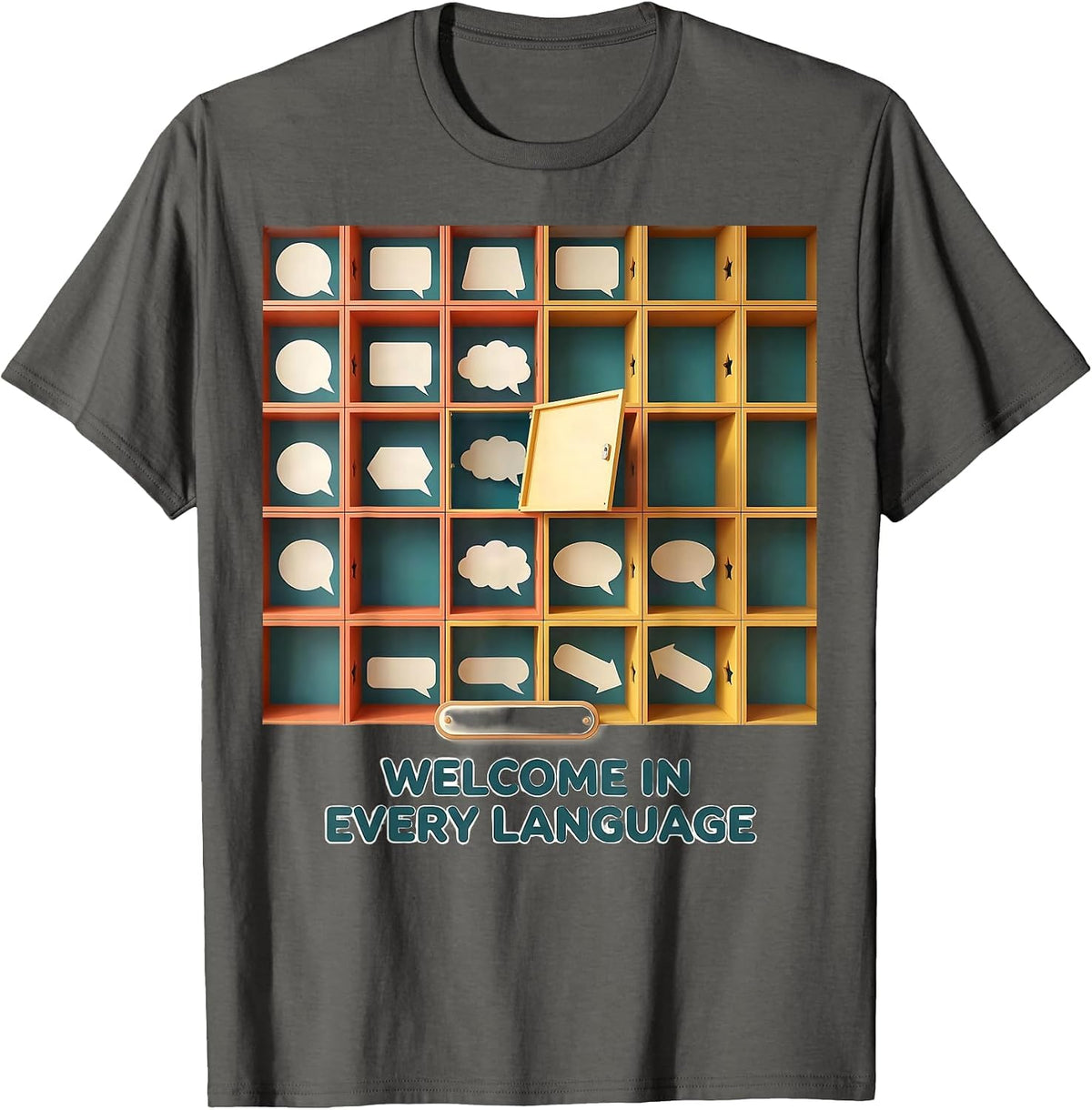 Welcome In Every Language Multilingual Teacher ESL Squad T-Shirt - Asphalt Grey