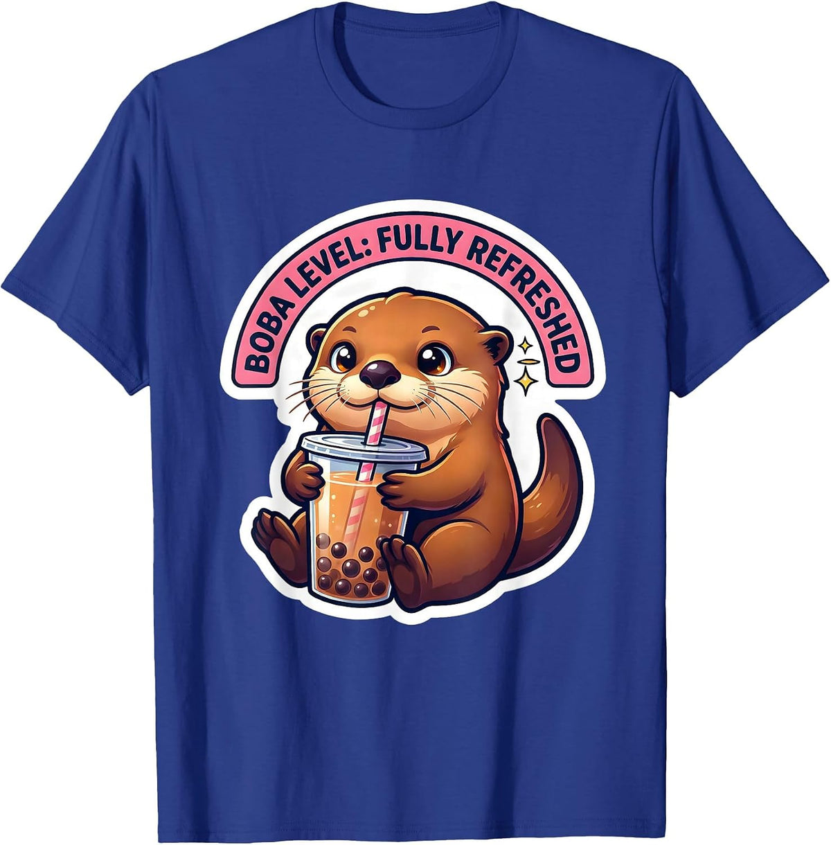 Men's Boba Level Fully Refreshed Kawaii Otter Boba Tea Lover T-Shirt - Royal Blue