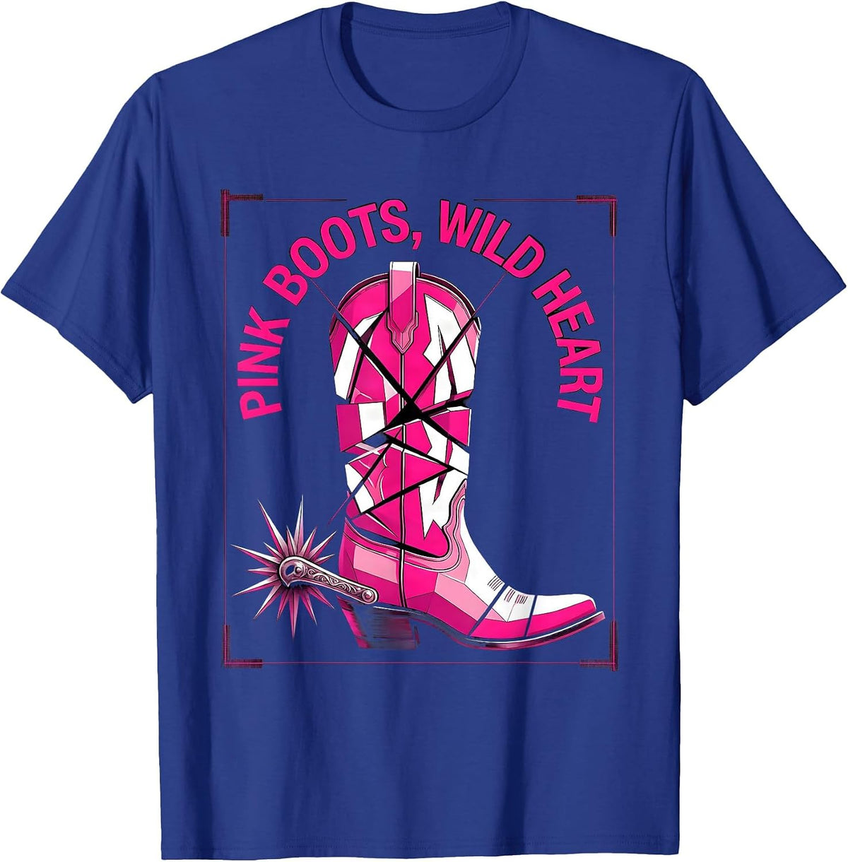 Pink Boots Wild Heart Cowboy Design T-Shirt - Royal Blue