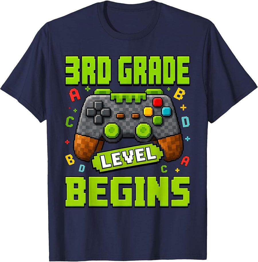 Gamer 3rd Garde Back to School First Day of Third Grade Boys T-Shirt - Navy Blue