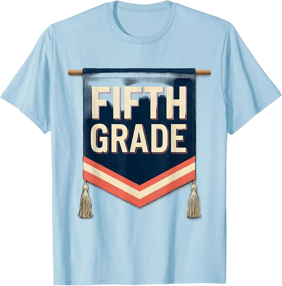 Men's Fifth Grade Cute Preppy Back To School Girls Pennant T-Shirt - Baby Blue