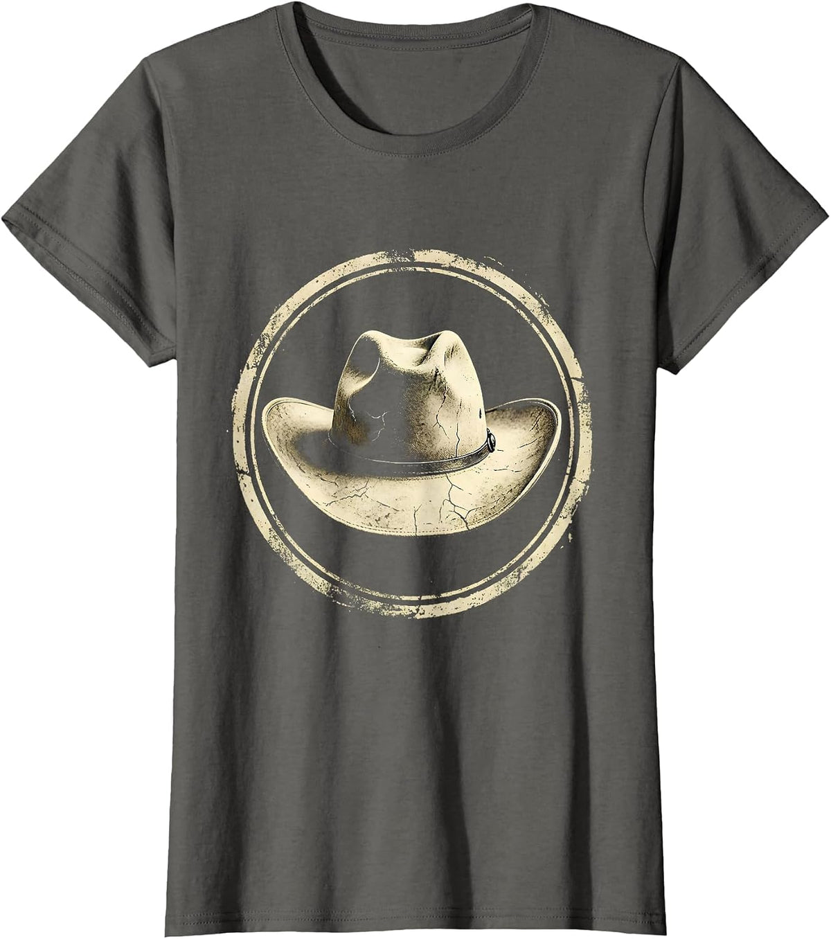Women's Rhinestone Cowgirl Hat Wild Roses Graphic T-Shirt - Asphalt Grey