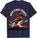 Born to Ride Cowboys Western Humor Design T-Shirt - Navy Blue
