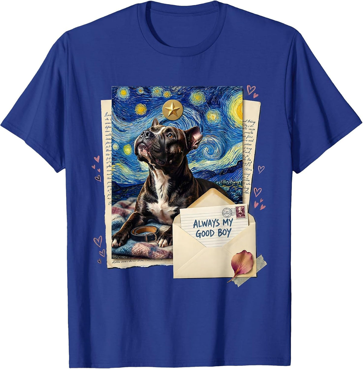 Always My Good Boy Pitbull Van Gogh Starry Night Art Tribute T-Shirt - Royal Blue