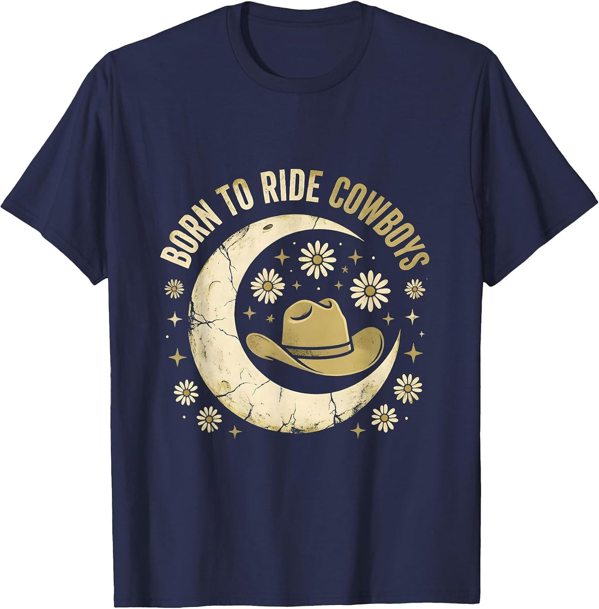 Men's Born to Ride Cowboys Western Graphic Design T-Shirt - Navy Blue