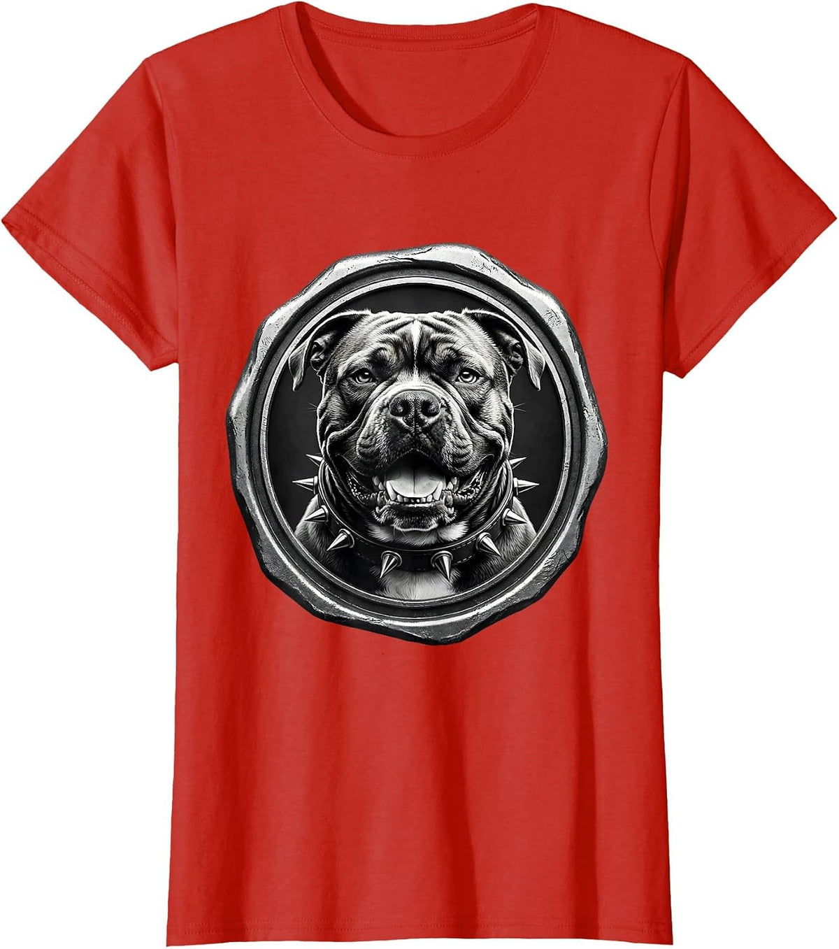 Women's Pit Bull Dog Spiked Collar Graphic T-Shirt - Red