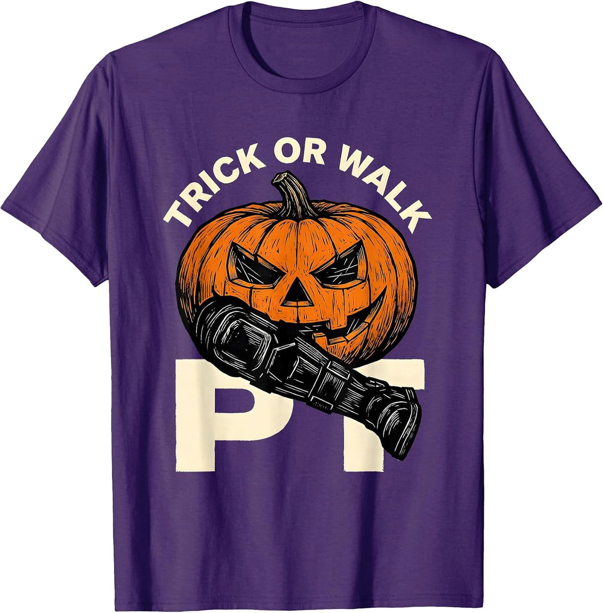 Trick Or Walk PT Linocut Physical Therapy Halloween Trick T-Shirt - Purple
