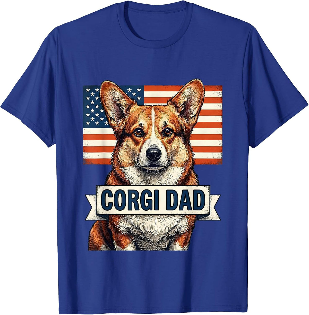 Corgi Dad Patriotic 4th Of July Dog Breed Pride Illustration T-Shirt - Royal Blue