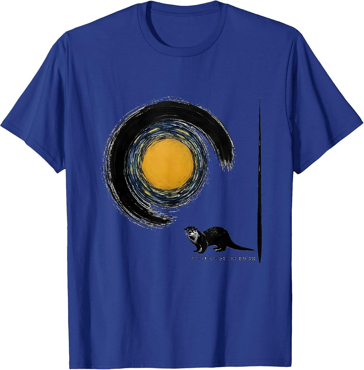 Men's Otter Holds The Brush Minimalist Van Gogh Parody Animal T-Shirt - Royal Blue