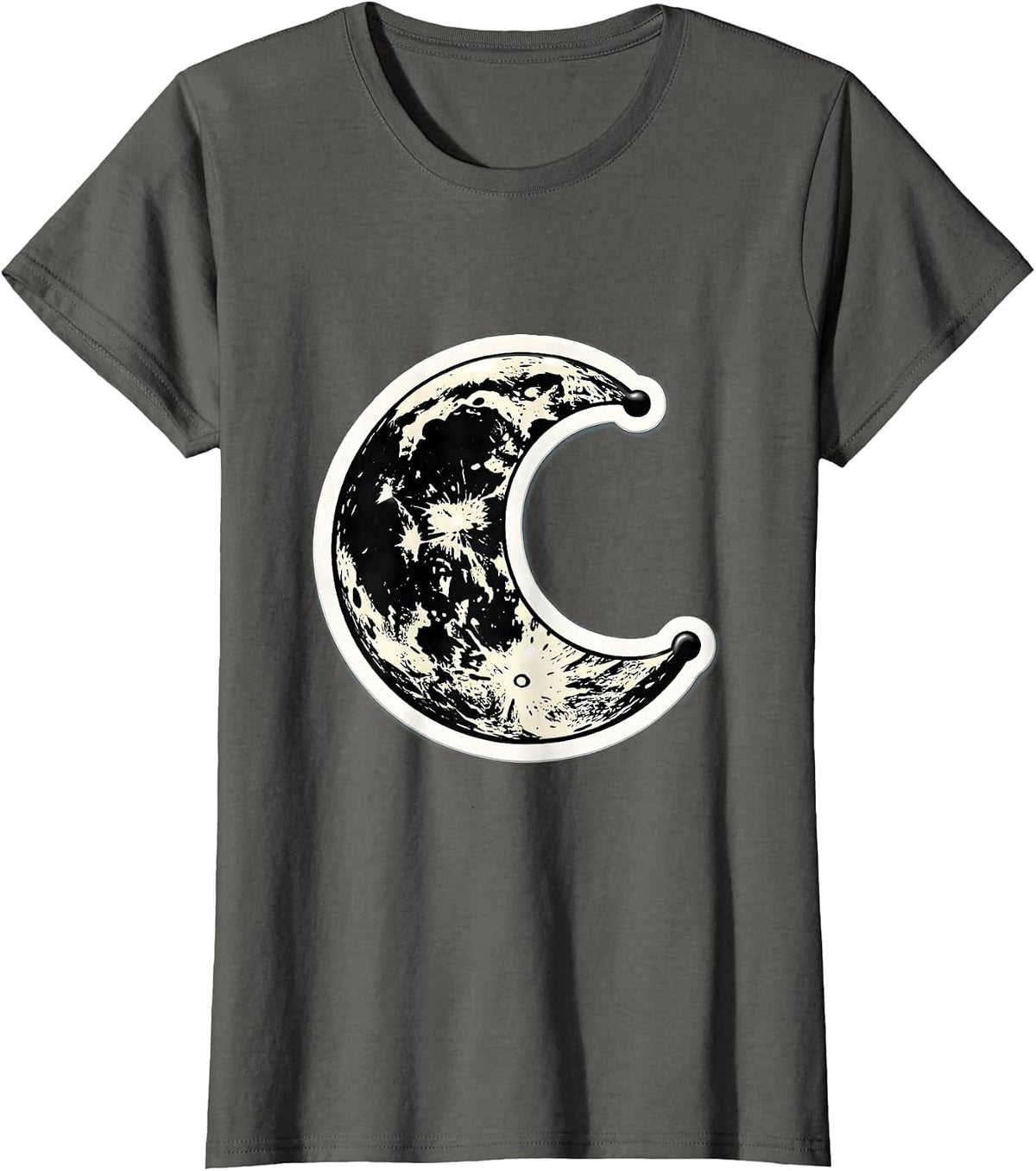 Women's Cow Print Crescent Moon Graphic Design T-Shirt - Asphalt Grey
