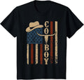 Western Country Men Teen Boy Kid Rodeo Southern Retro Cowboy T-Shirt - Black