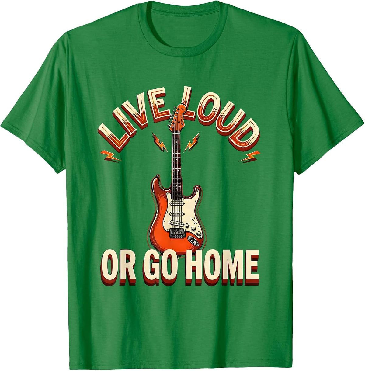 Men's Live Loud Or Go Home Rock Band Design T-Shirt - Kelly Green