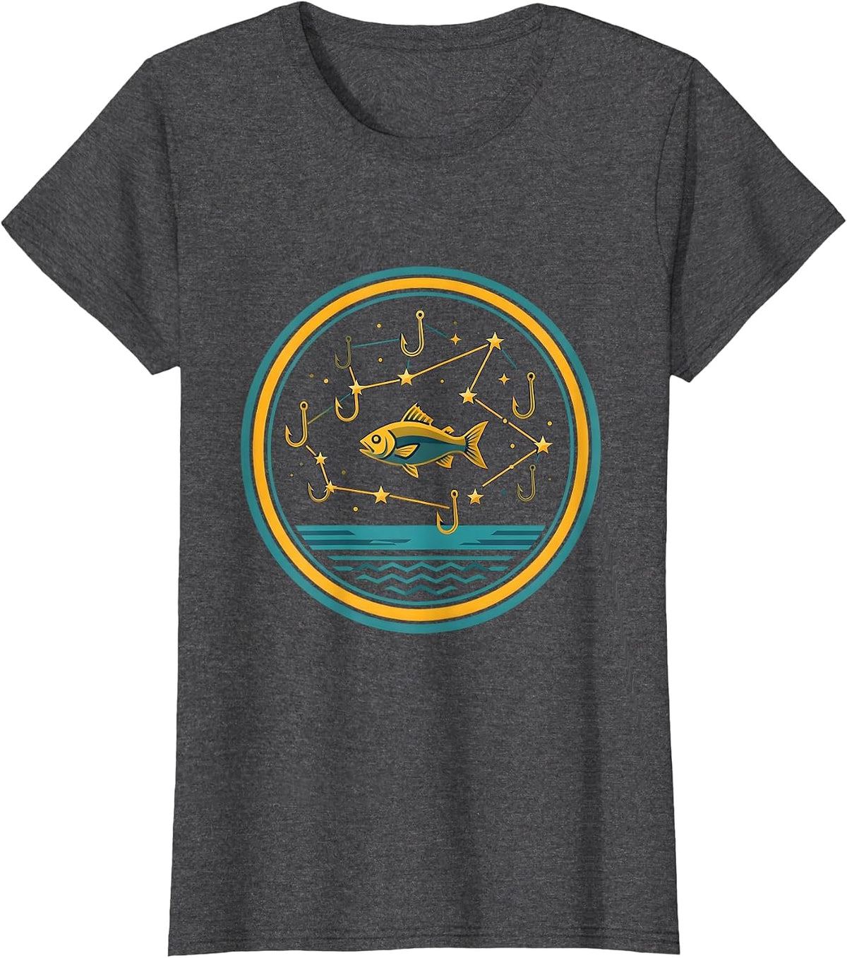 Women's Boys Fishing Fish Hook Constellation Graphic Tee T-Shirt - Dark Heather Grey