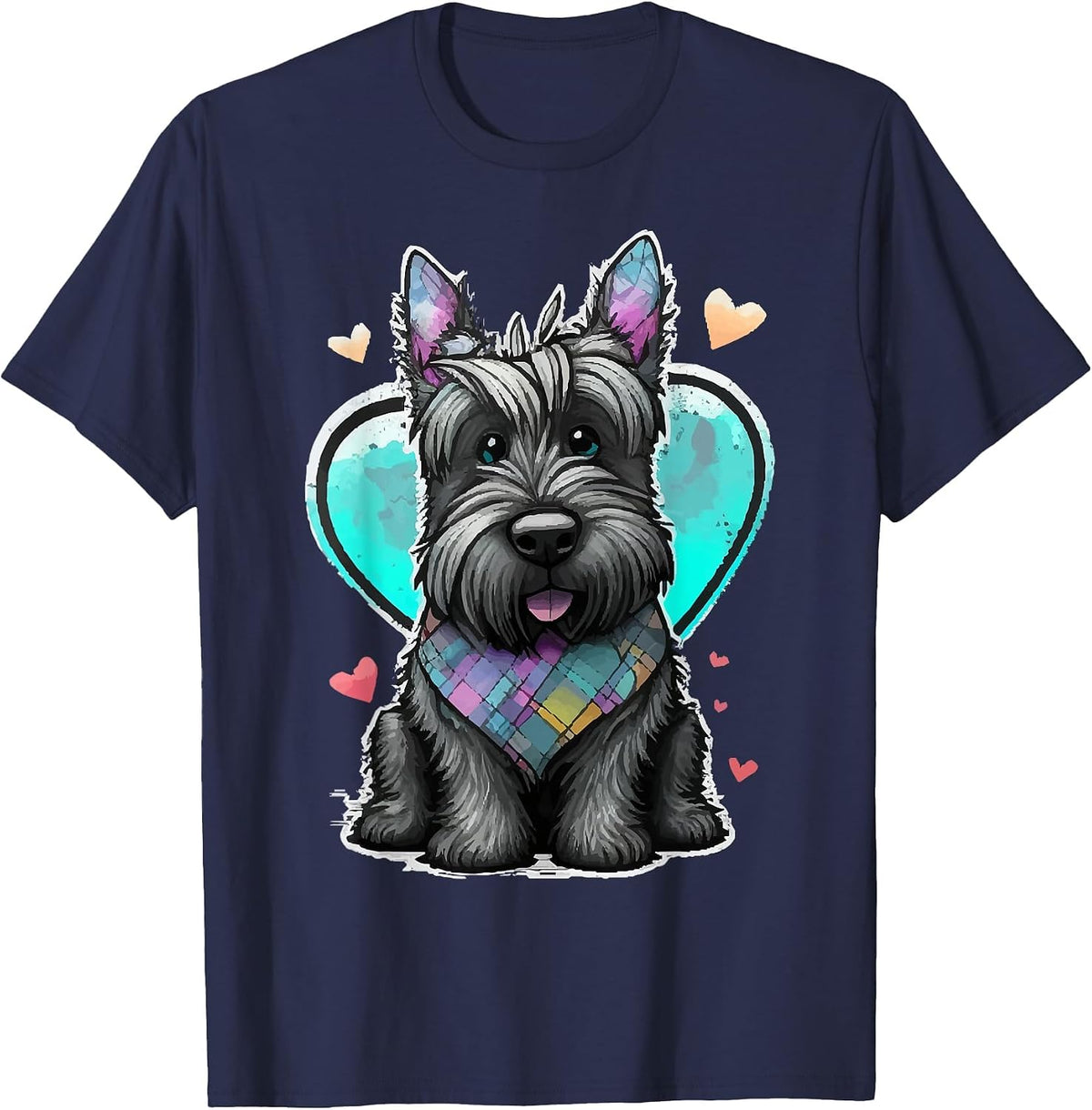 I Love My Scottish Terrier Scottie Dog Valentines Heart Art T-Shirt - Navy Blue