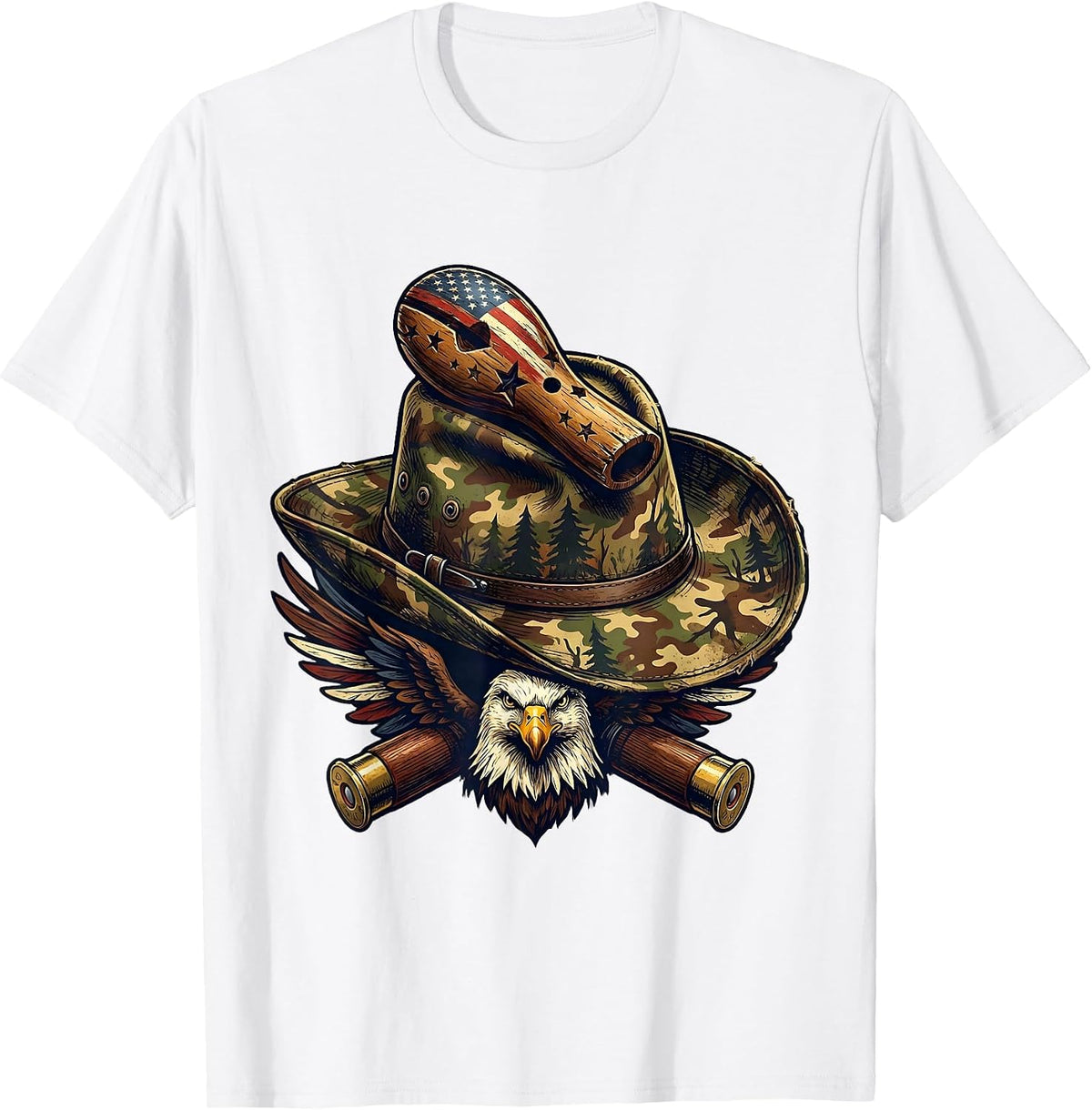 Men's Duck Call on Camo Hat Hunting Graphic T-Shirt - White