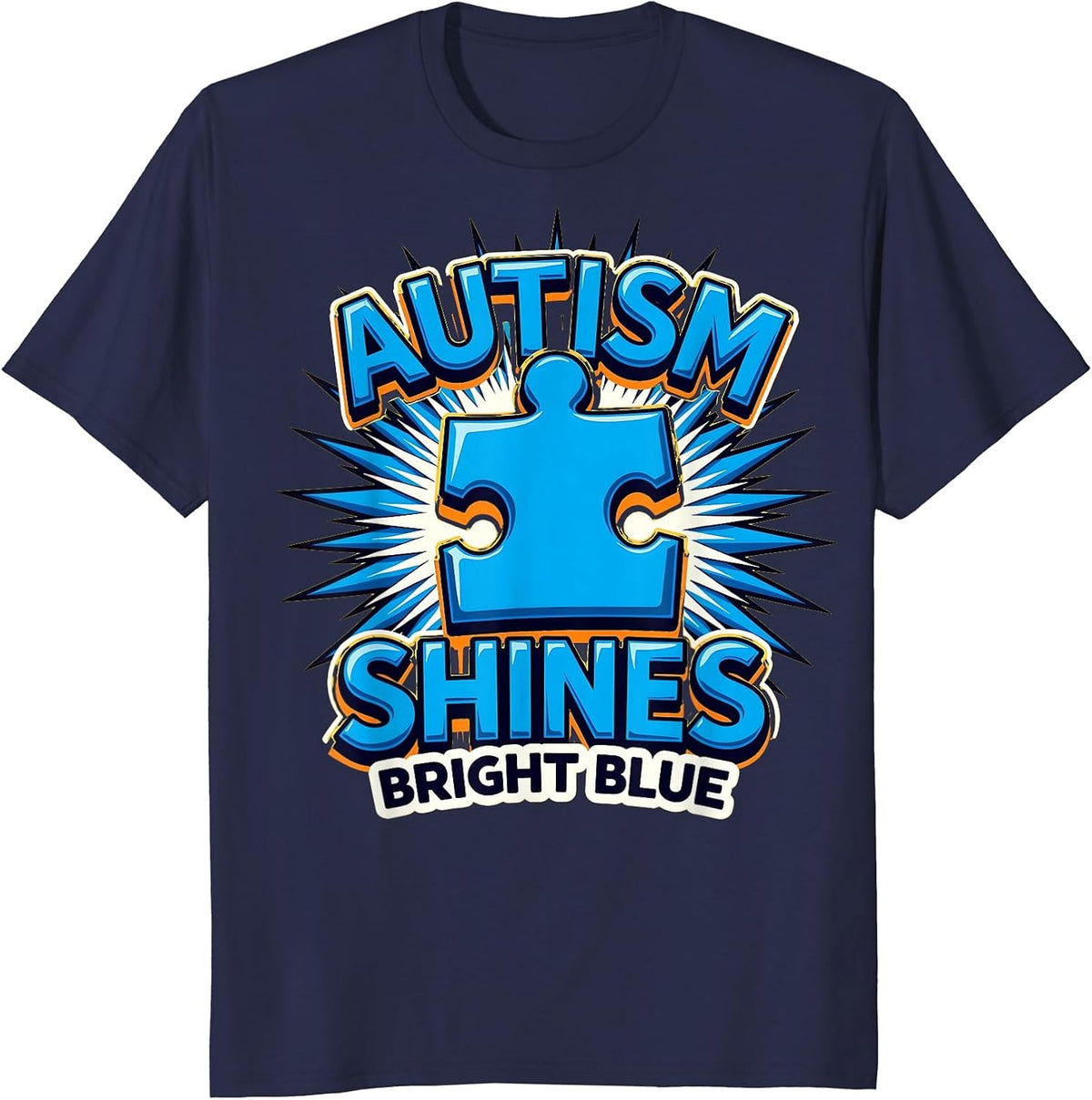 Autism Shines Bright Blue Awareness Design T-Shirt - Navy Blue