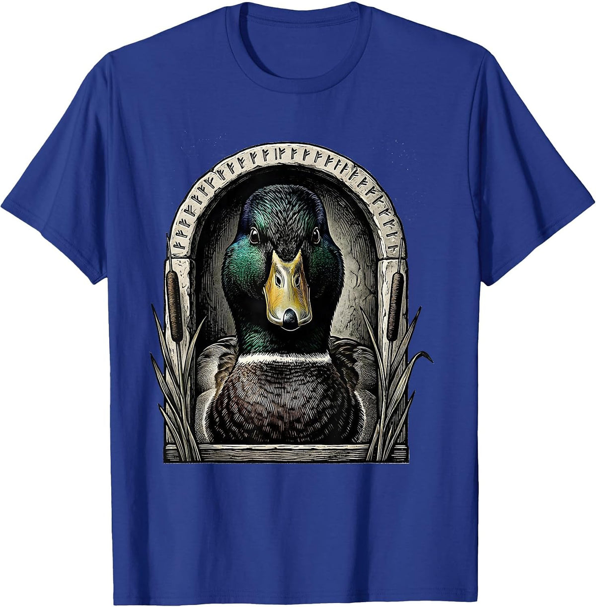 Mallard Drake Bust Duck Hunting Camo Wildlife Engraving T-Shirt - Royal Blue