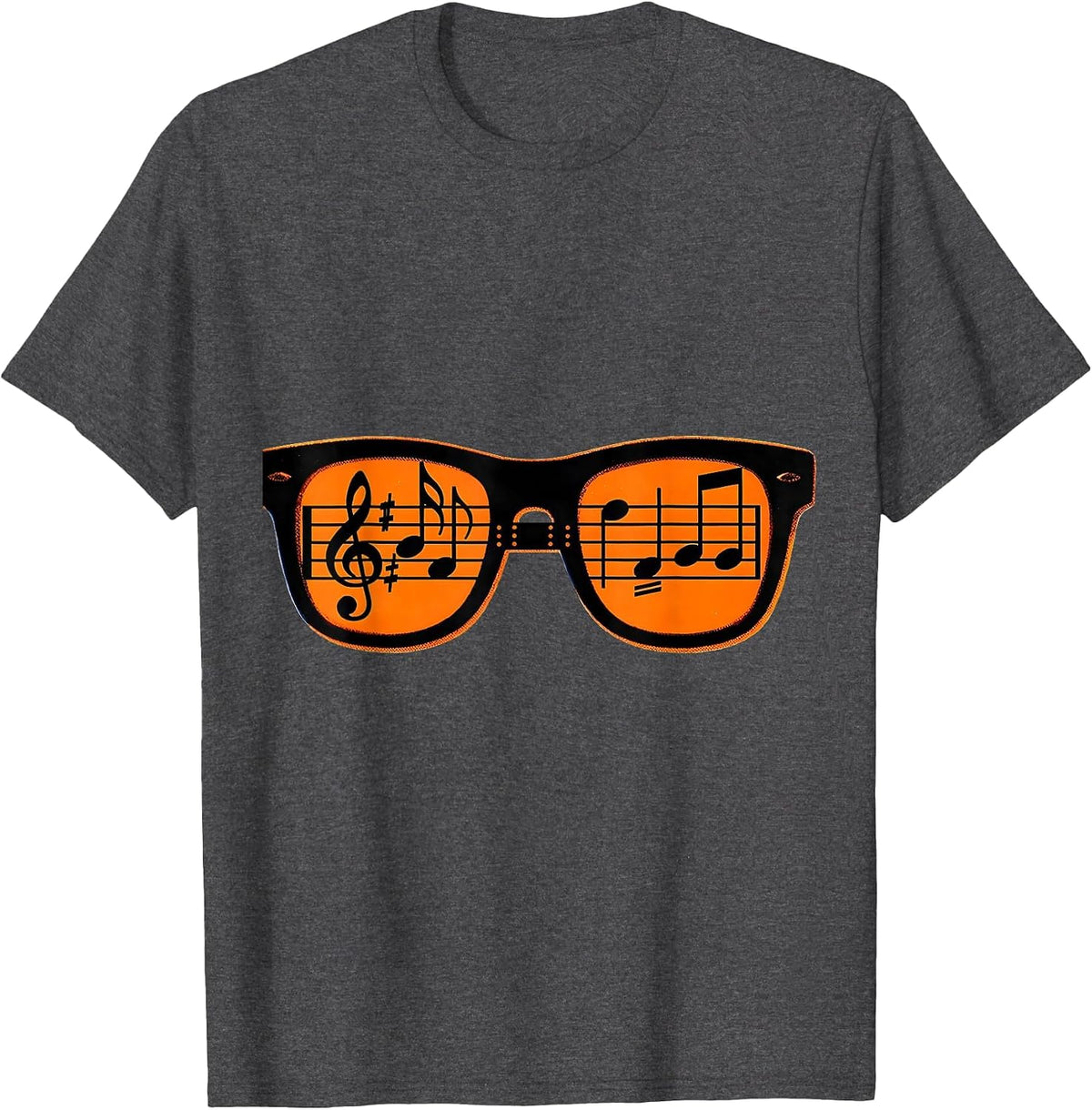 Men's Music Notes Spectacles Risograph Humor Musician Gift T-Shirt - Dark Heather Grey