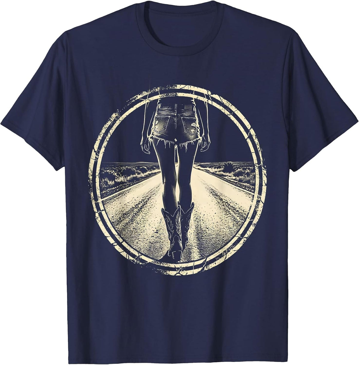 Country Girl Dirt Road Walk Graphic Design T-Shirt - Navy Blue