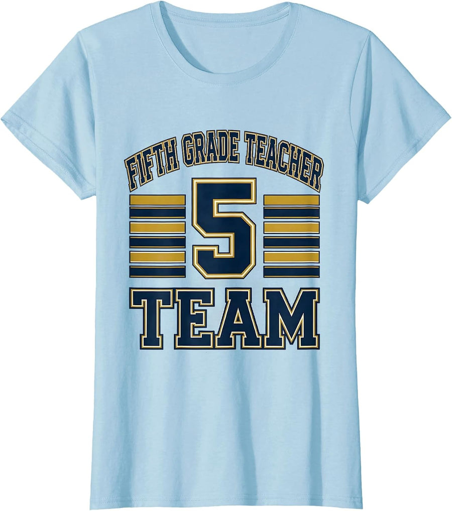 Women's Fifth Grade Teacher Team Sports Back to School Elementary T-Shirt - Baby Blue